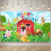 Large Farm Animal Birthday Party Backdrop Polyester Photo Background for Kids Celebrations 129x150cm
