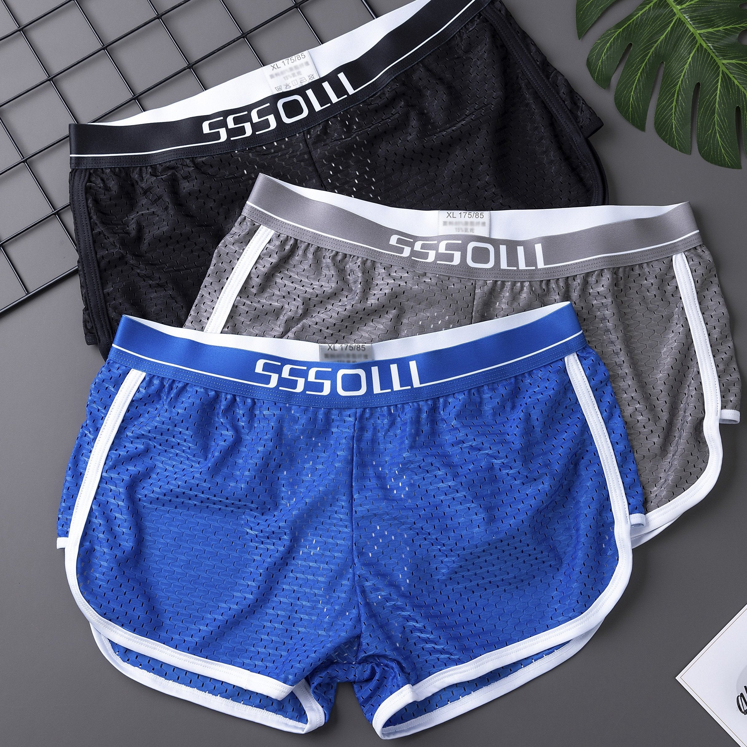 Men's Solid Color Boxer Briefs Youth Mesh Breathable Sports Trunks Casual Underwear