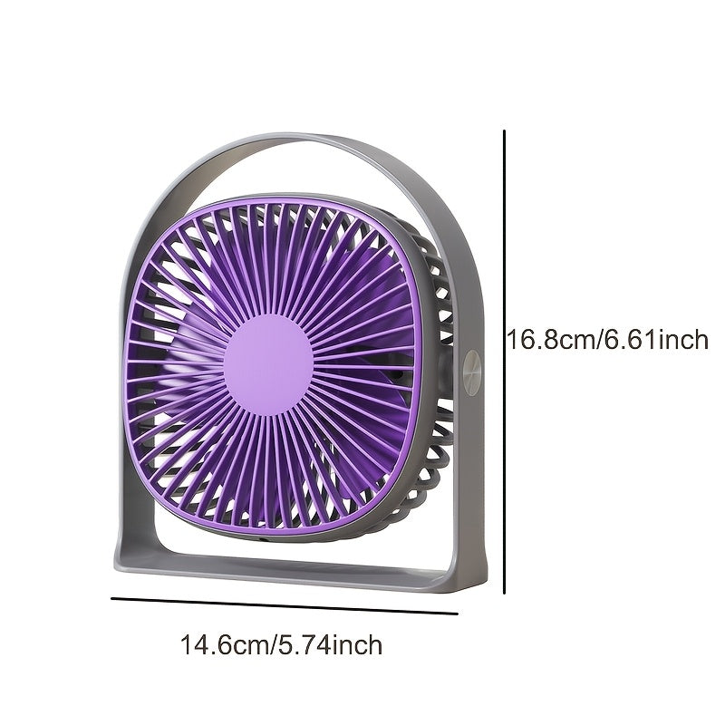 Desktop Fan with LED Light, 5-Speed, 360° Rotatable, USB Rechargeable, Portable
