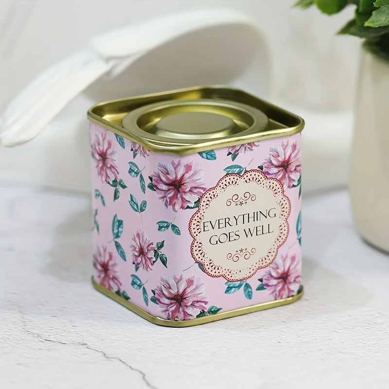 Decorative Floral Tea Storage Tin Square Canister Airtight Lid Food Safe