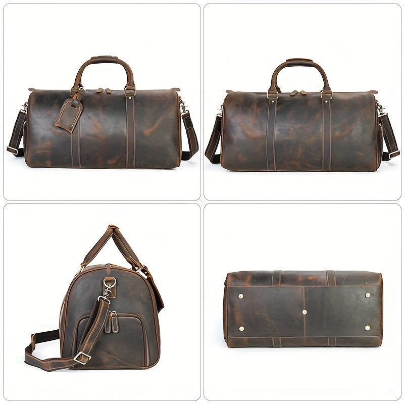 Men's Cowhide Duffel Bag for Business Trips and Gym Use Coffee