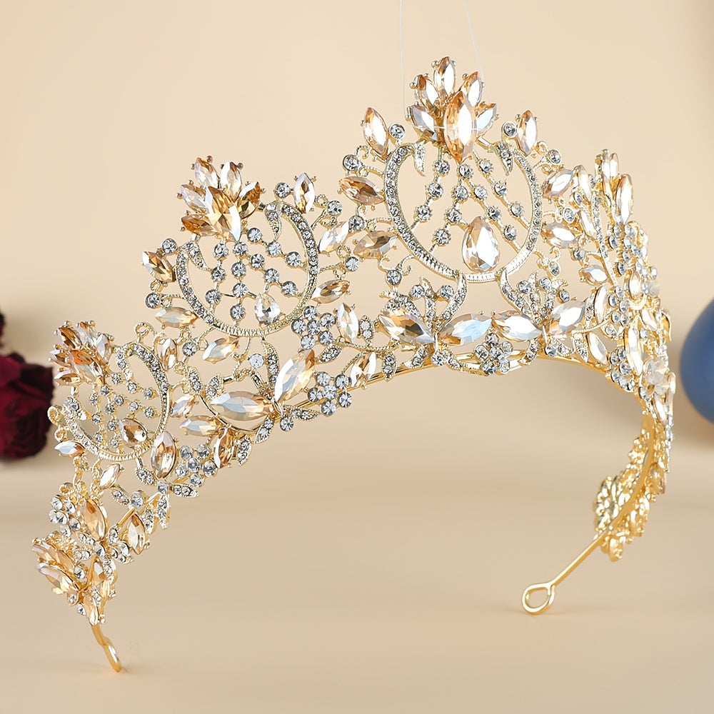 Red and Gold Crystal Tiara Headband for Weddings and Events Elegant Rhinestone Accessory