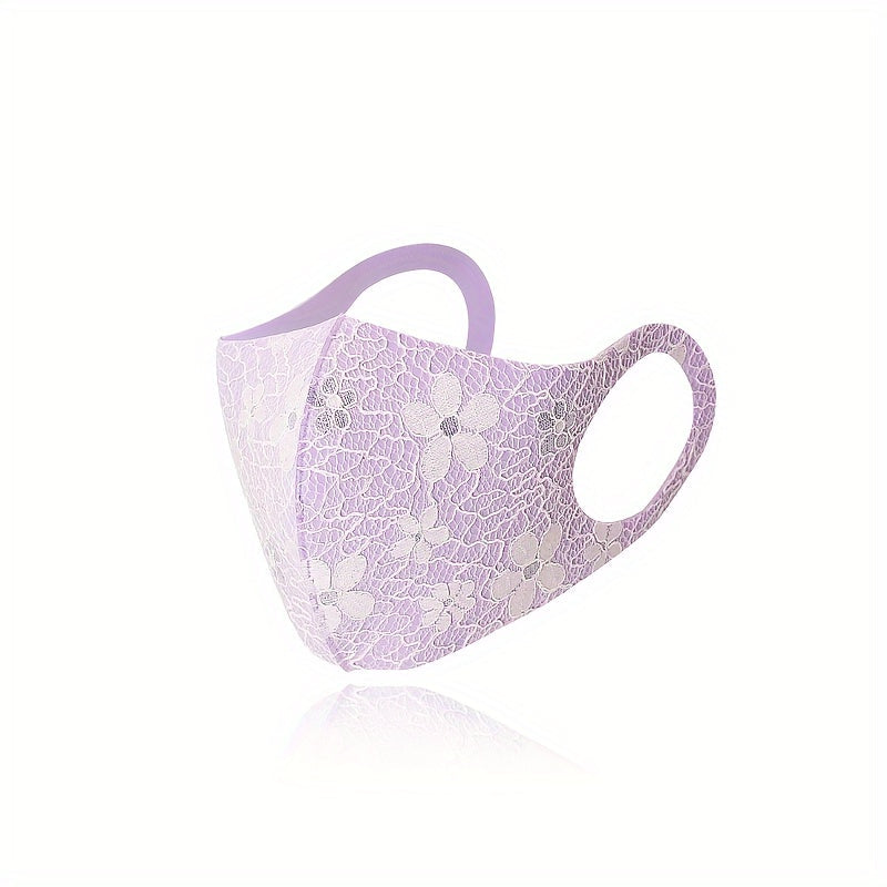 Lace Face Mask Set Floral Design Reusable Breathable for Outdoor Sun Protection
