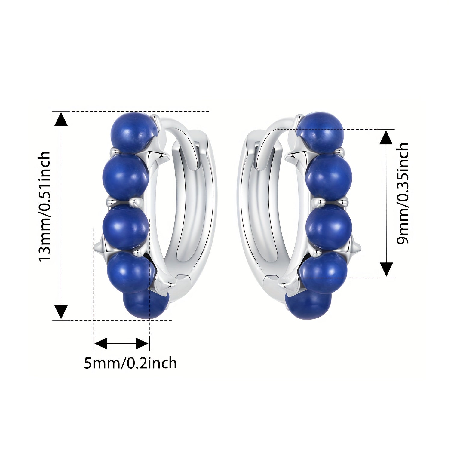 Women's Hoop Earrings with Synthetic Lapis Lazuli Beads Sterling Silver Jewelry