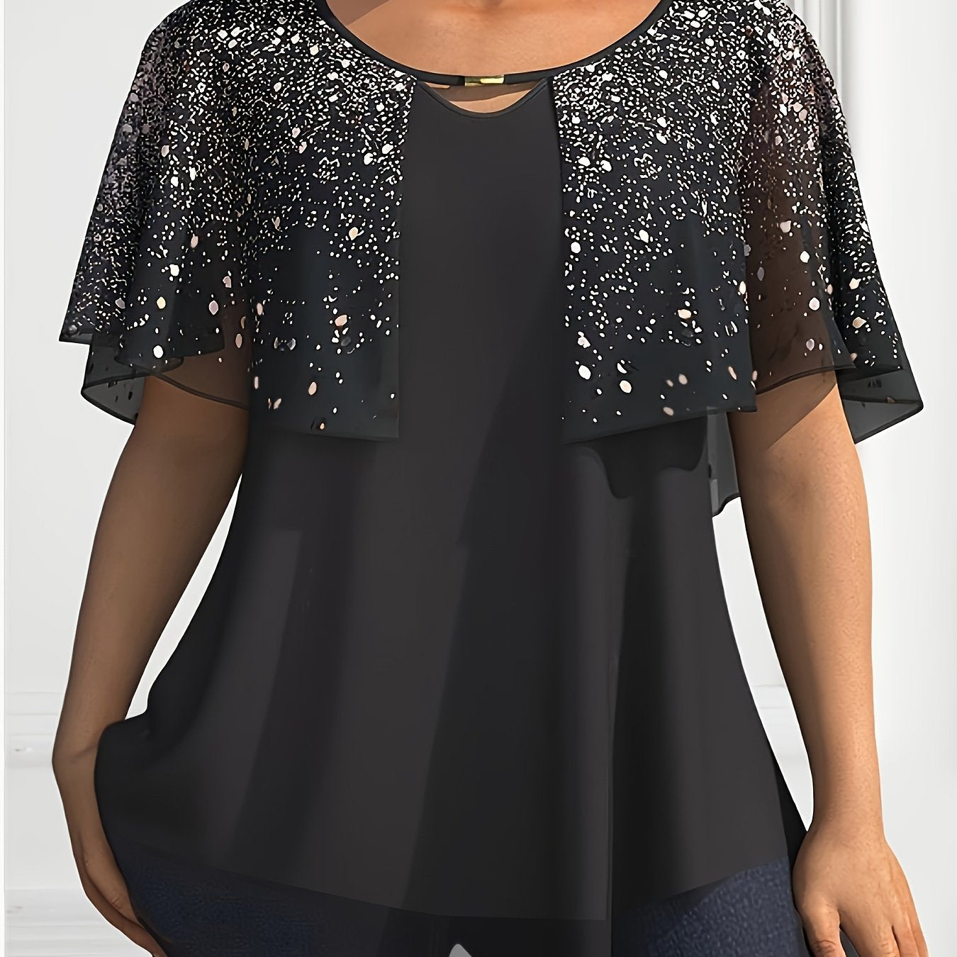 Plus Size Women's Chiffon Cardigan Black Starry Sky Pattern Lightweight Layering