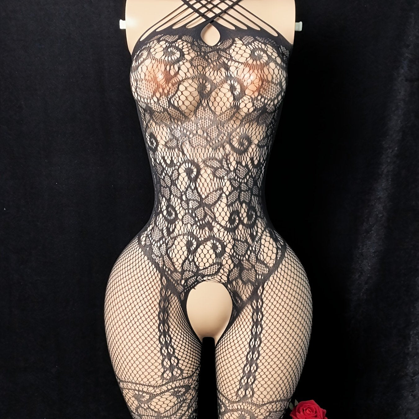 Medias de malla de talla grande para mujer con jacquard hueco y cuerpo de malla floral