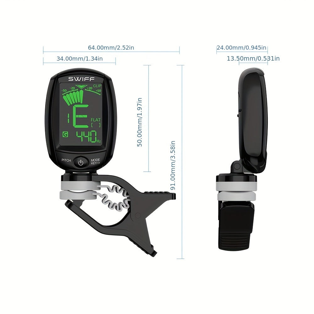 Guitar Tuner Clip-On LED Display for Acoustic Bass Electric Black ABS