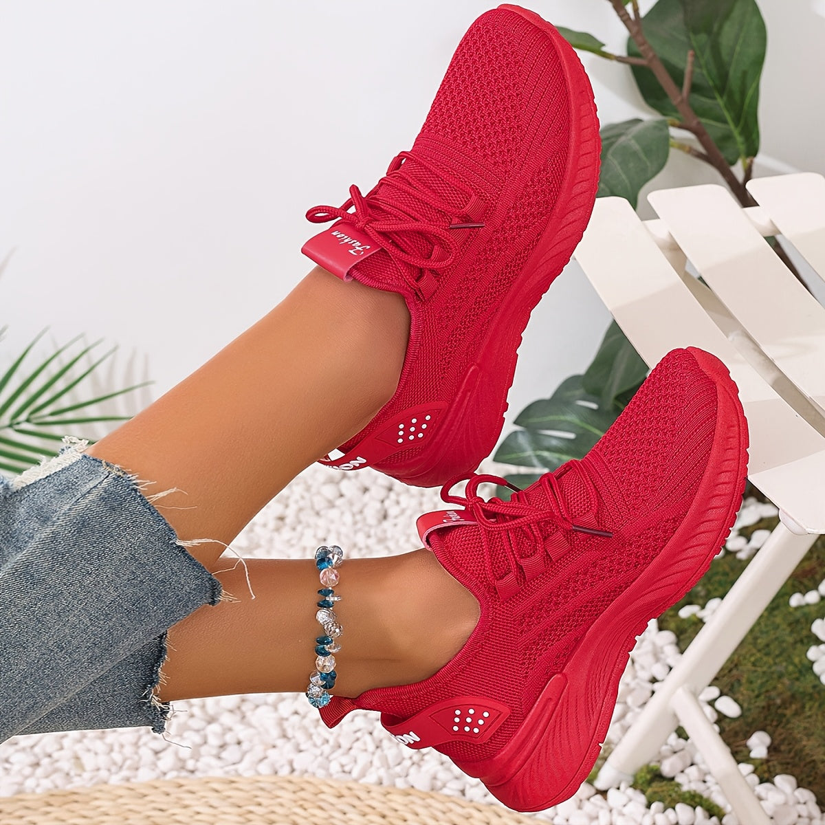 Women's White Mesh Breathable Sneakers Low Top Summer Running Shoes