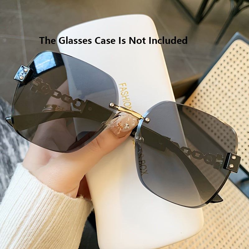 Women's Rimless Fashion Glasses with Gradient Lenses Large Frame Metal Chain Beach Party