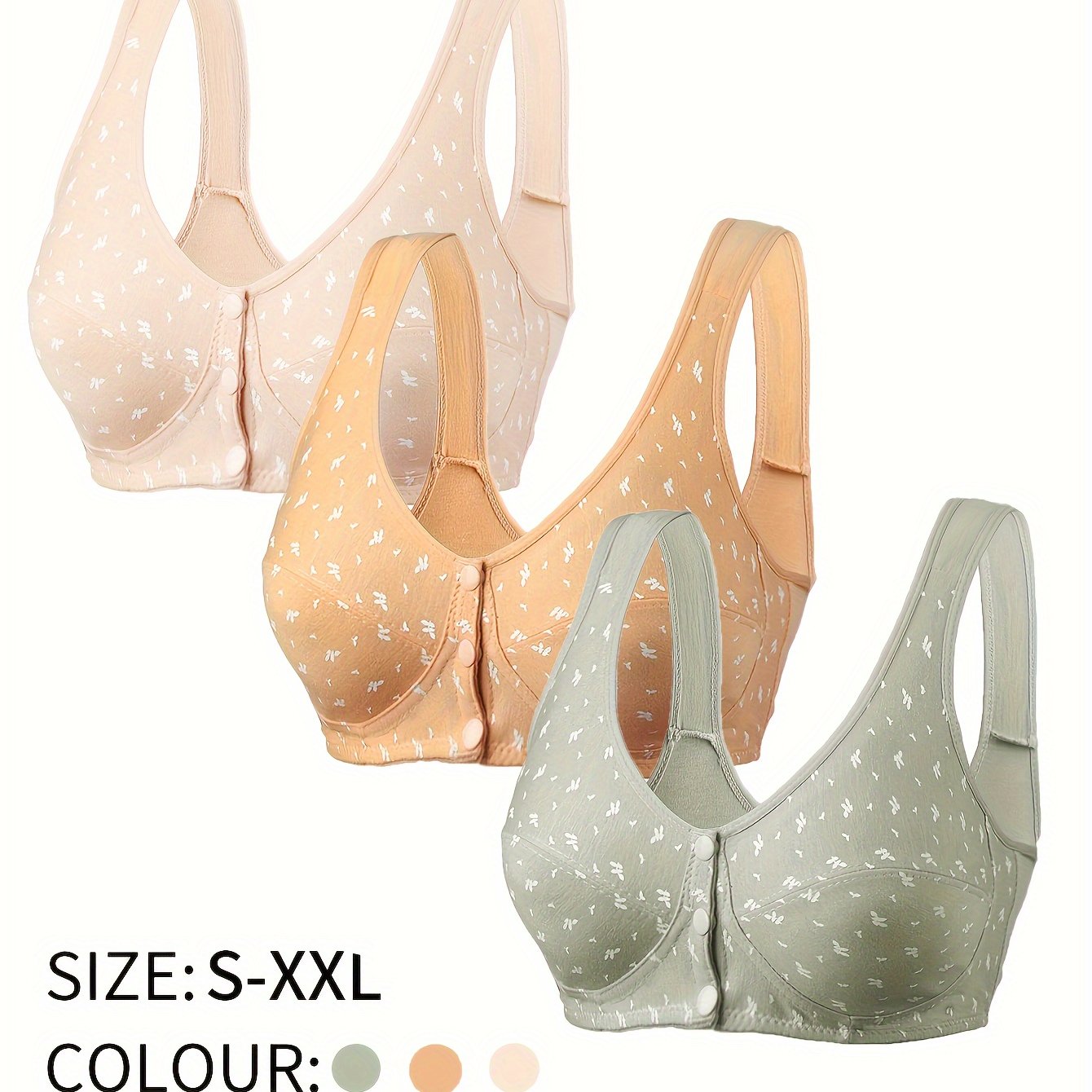 Women's Floral Print Wireless Tank Bras with Front Buckle Breathable Lingerie