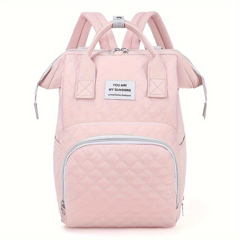 Solid Color Diaper Bag with Large Capacity and Insulated Bottle Pocket for Moms