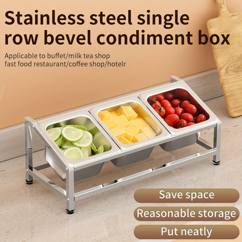 3-Compartment Stainless Steel Spice Organizer with Condiment Containers for Kitchen and Restaurant