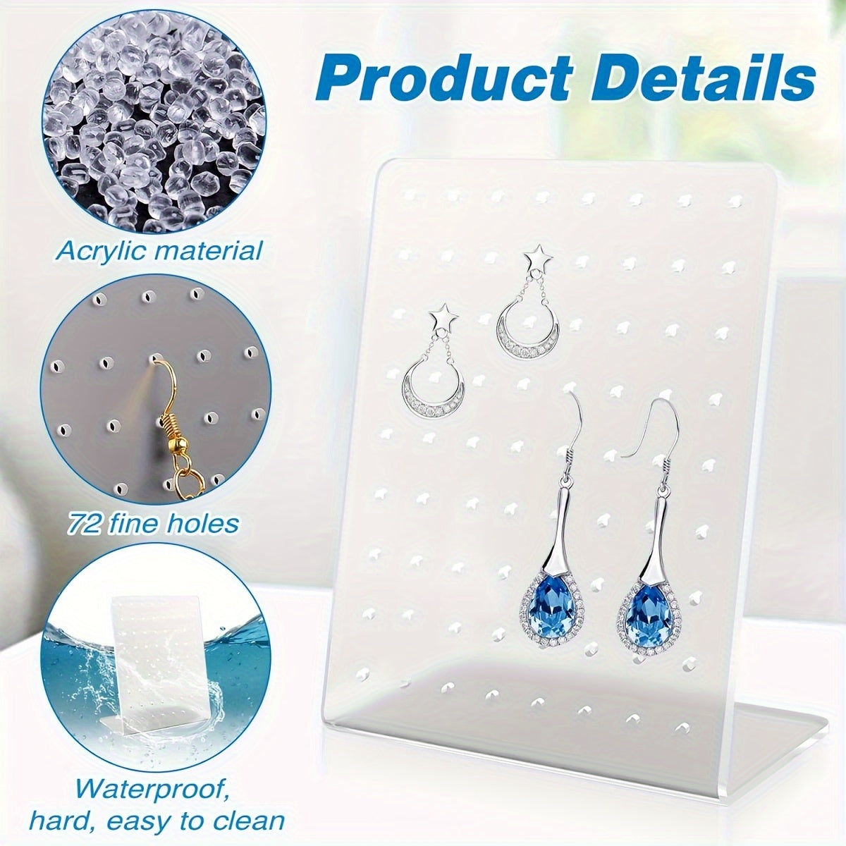 Organizador de pendientes de acrílico con 72 agujeros, caja compacta de almacenamiento de joyas