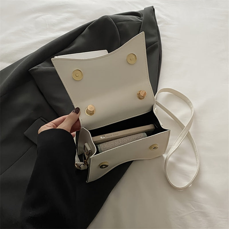 Faux Leather One-Shoulder Crossbody Bag with Adjustable Strap and Magnetic Closure for Women in White Black Camel Sky Blue