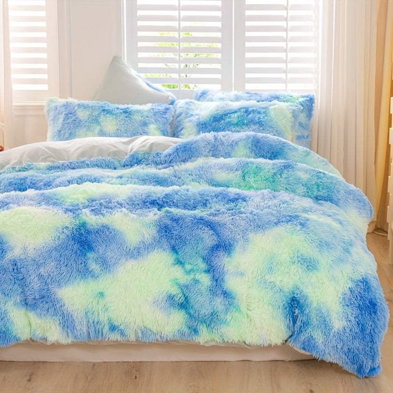 Y2K Tie Dye Plush Duvet Cover Set Includes 1 Duvet Cover and 2 Pillowcases Soft Warm Bedding
