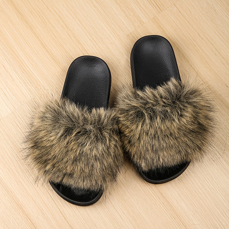 Women's Faux Fur Slippers EVA Sole Indoor Non-Slip Comfortable