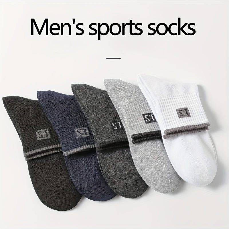 Men's Solid Crew Socks 10 Pairs Breathable Casual Outdoor All Seasons