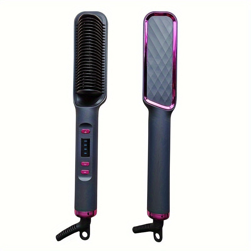 Pink and Black Electric Hair Straightener Brush with Heat Protection Dual Voltage Wet and Dry Use Auto Shut-Off
