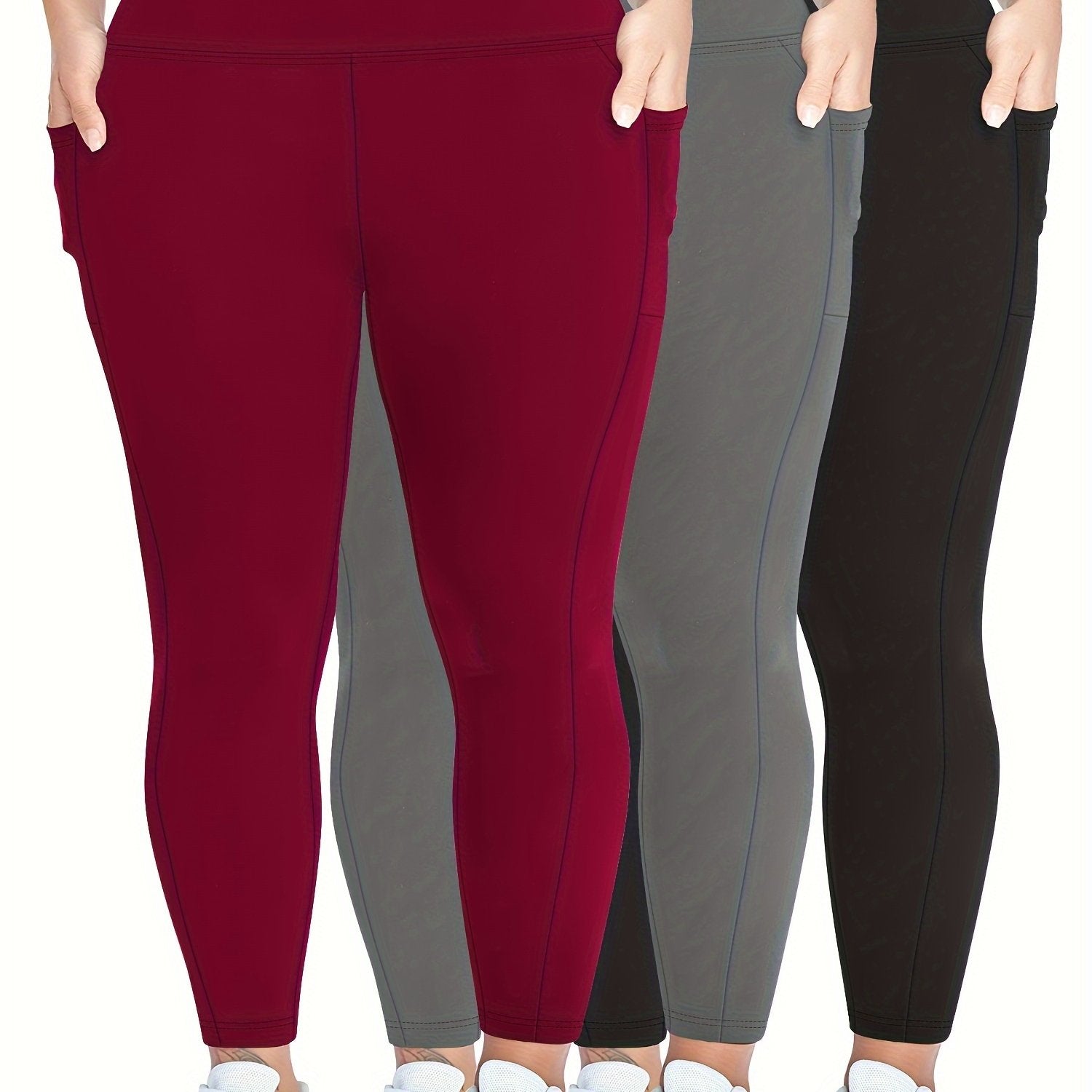 Plus Size Skinny Leggings Women High Waist Stretchy Workout Pants with Pockets