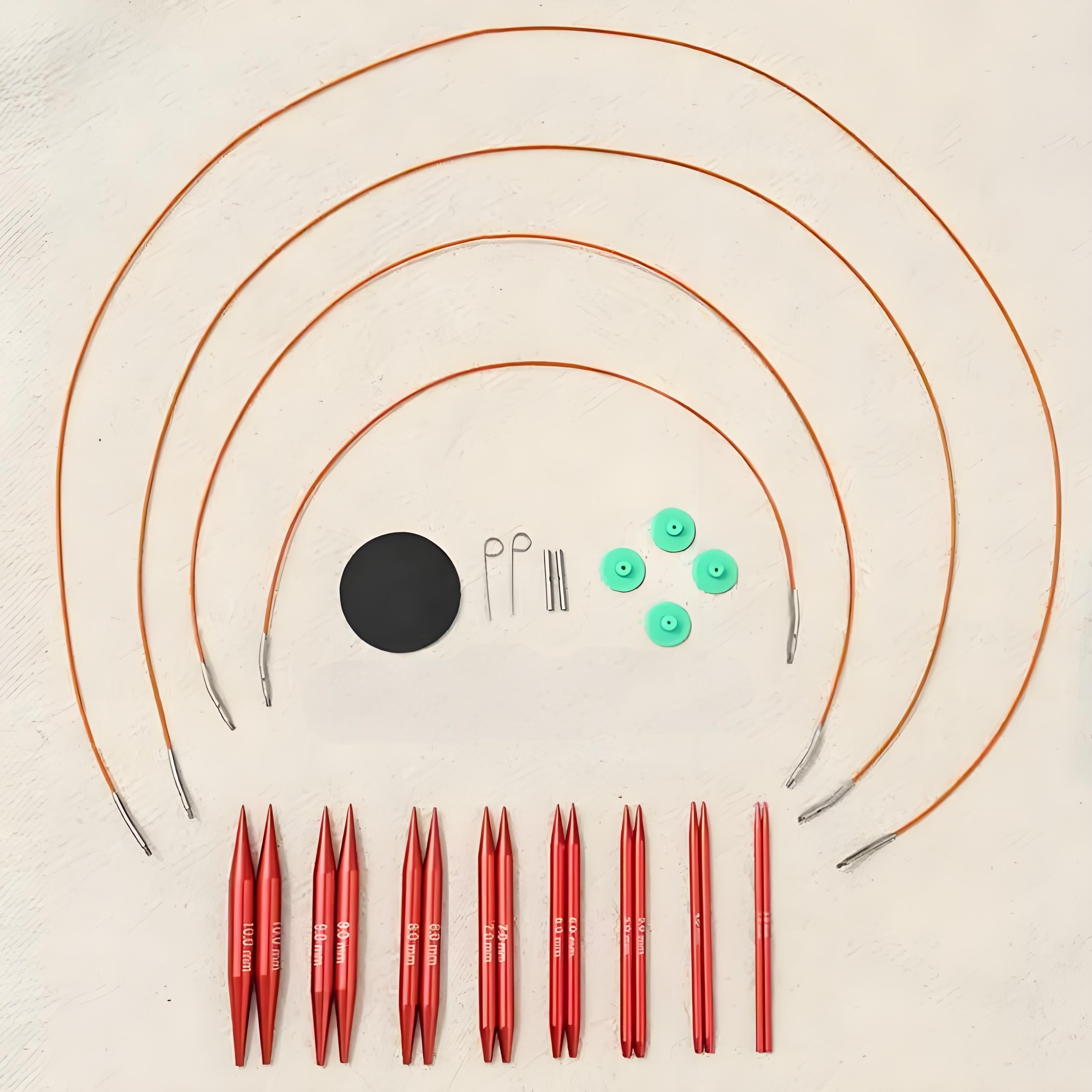 Набор спиц для вязания с регулируемыми круглыми спицами в красном цвете для свитеров и шарфов