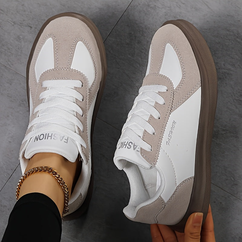 Women's Lightweight Breathable Casual Sneakers Low-Top Lace-Up Skate Shoes Pink White