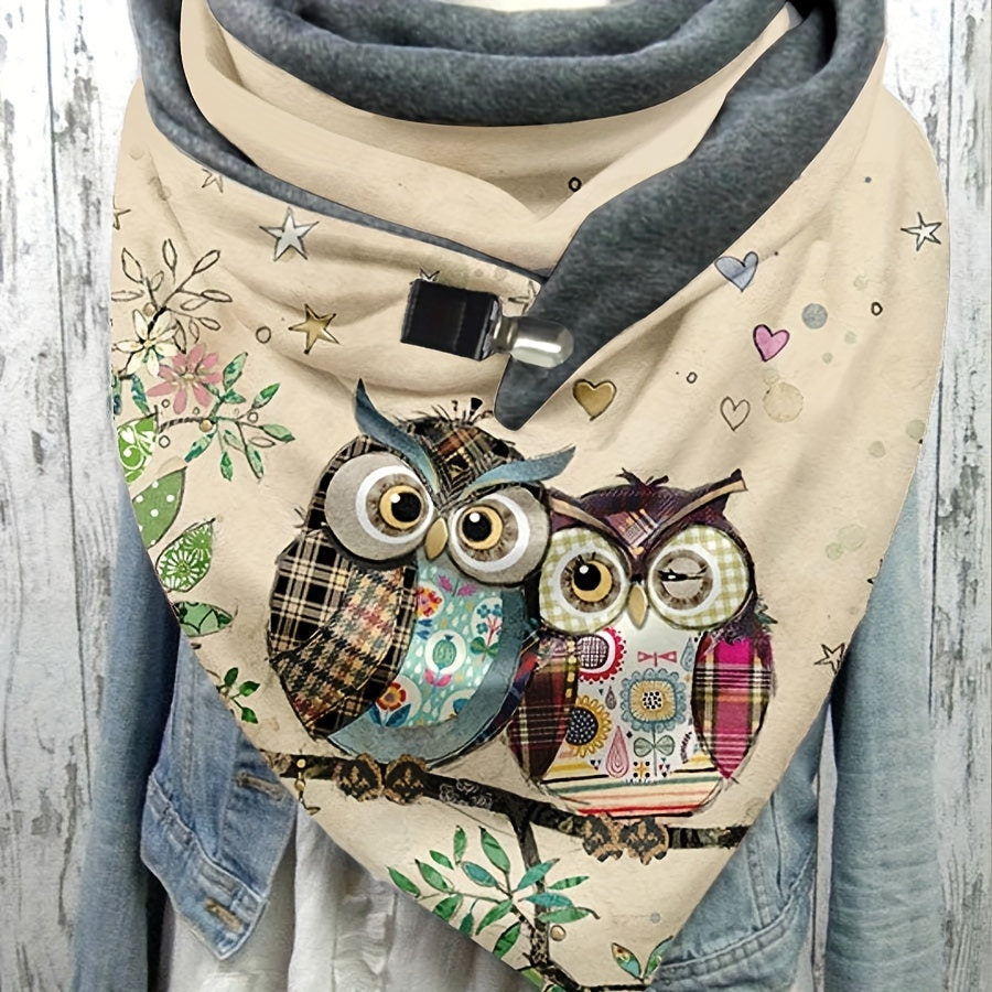 Women's Warm Owl Print Triangle Scarf Polyester Windproof Cozy Winter Accessory