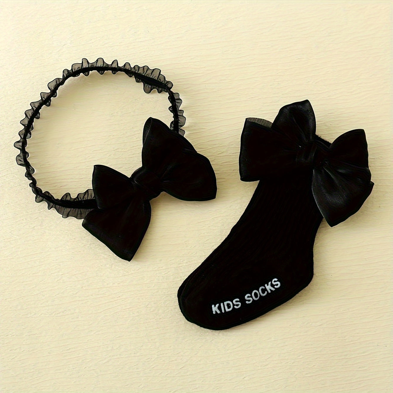 Baby Girl Socks and Hairband Set Toddler Breathable Cotton Bowknot Crew Socks and Hair Accessory