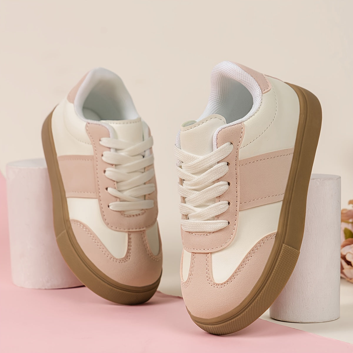 Kids' Solid Color Low Top Sneakers with Lace-Up and Non-Slip TPR Sole for Boys and Girls