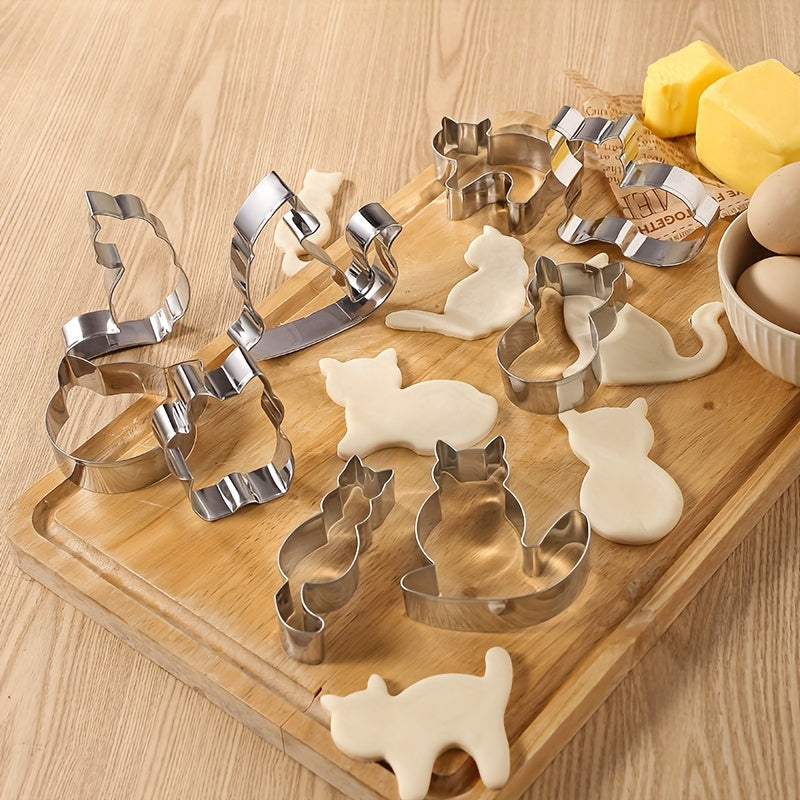 Animal Cookie Cutter Set Stainless Steel Cat-Shaped Biscuit Molds for Baking and Crafts