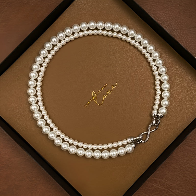 Women's Summer Double Layer Freshwater Pearl Necklace Bohemian Clavicle Jewelry Vacation Accessory