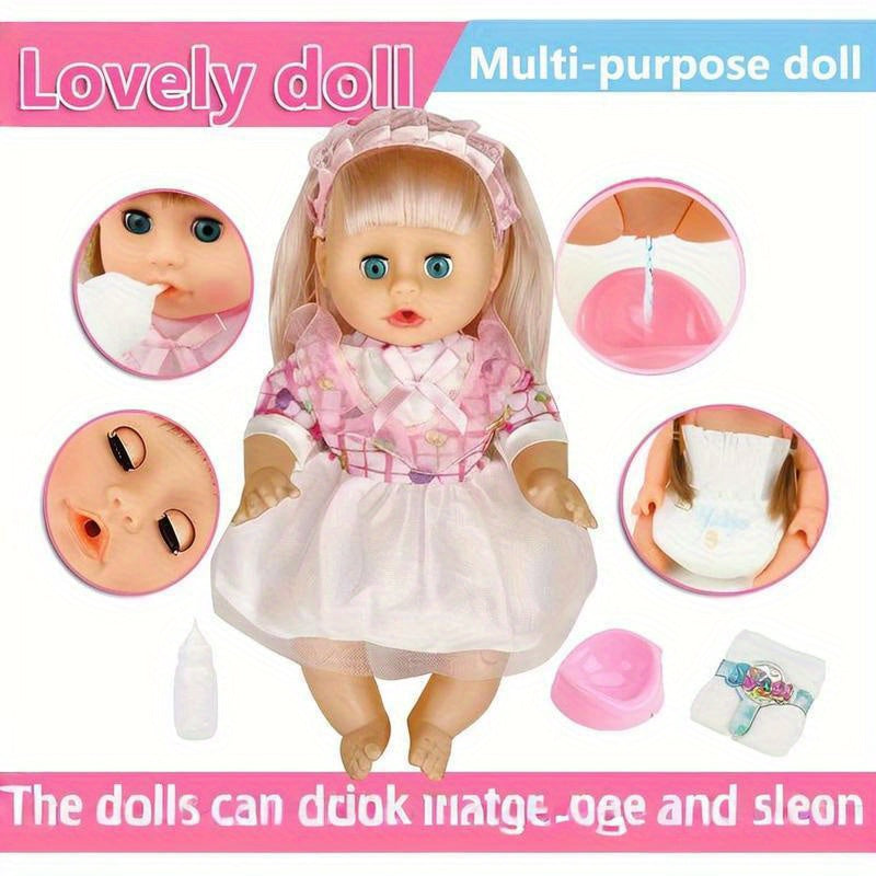 Baby Doll Toy for Ages 3+ Light Beige Plastic Speaks Drinks Sleeps Urinates