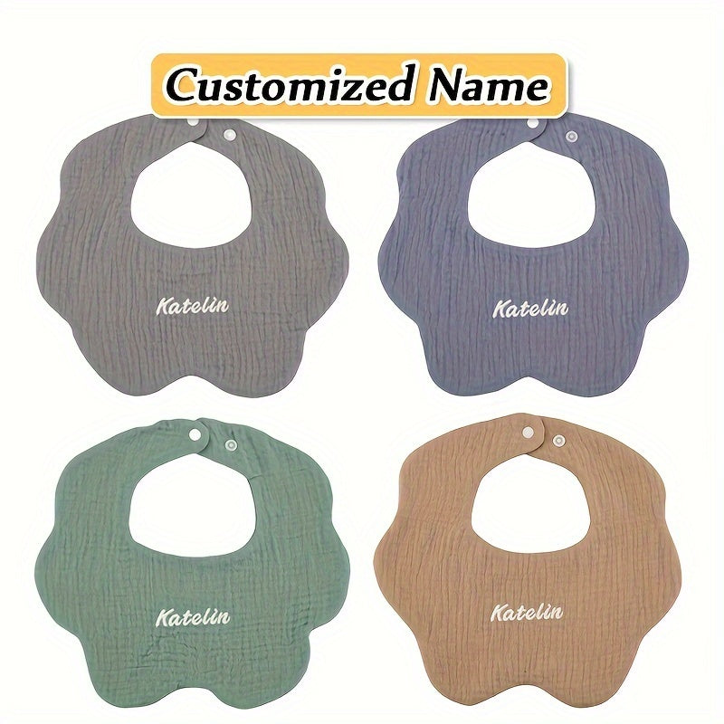 Set of 4 Children's Absorbent Cotton Bibs with Custom Name Option for Kids