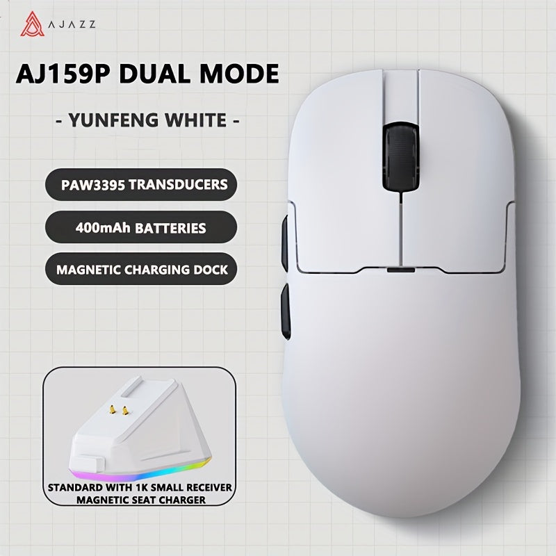 Gaming Mouse Lightweight Ergonomic Wireless Wired Tri-Mode Optical Sensor Black White