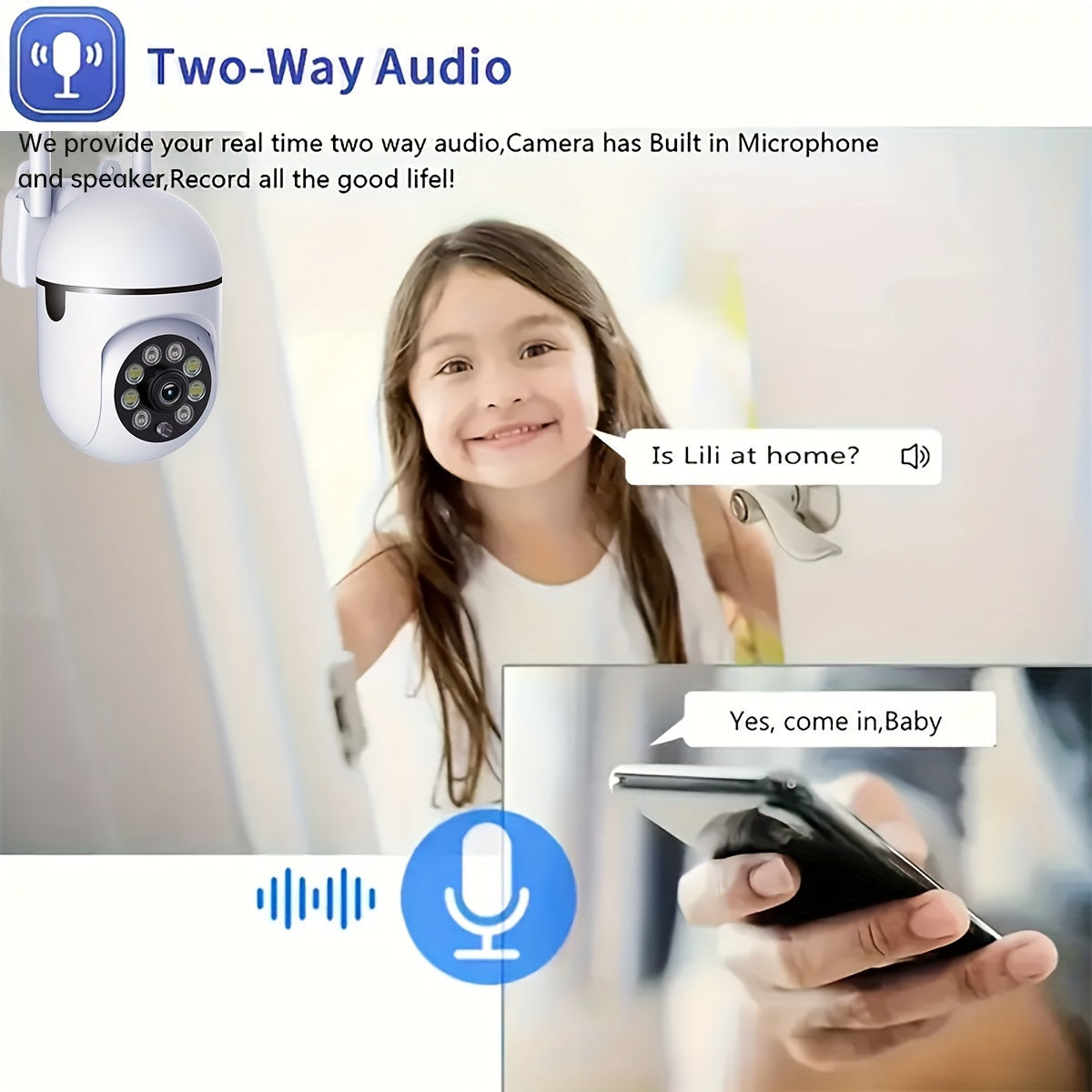 1080P Wireless Security Camera with AI Motion Detection Two-Way Audio Color Night Vision USB Powered Wall Mount