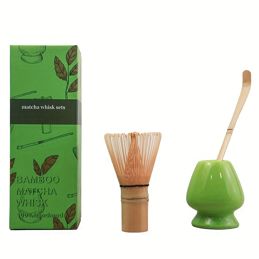 Juego de té Matcha japonés con batidor de bambú, vertedor de cerámica y cucharón