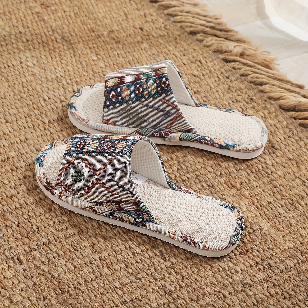 Unisex Linen Slippers Breathable Open-Toe Indoor Footwear with EVA Sole