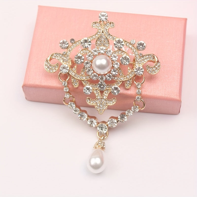 Elegant European Courtly Style Pearl Brooch with Water Opal Embellishments