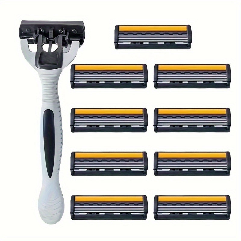 Men's Manual Razor Stainless Steel Blades Non-Slip Handle for Beard and Mustache Grooming