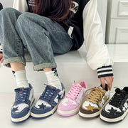 Women’s Star-Theme Low-Top Sneakers Breathable Lace-Up Canvas Casual Shoes