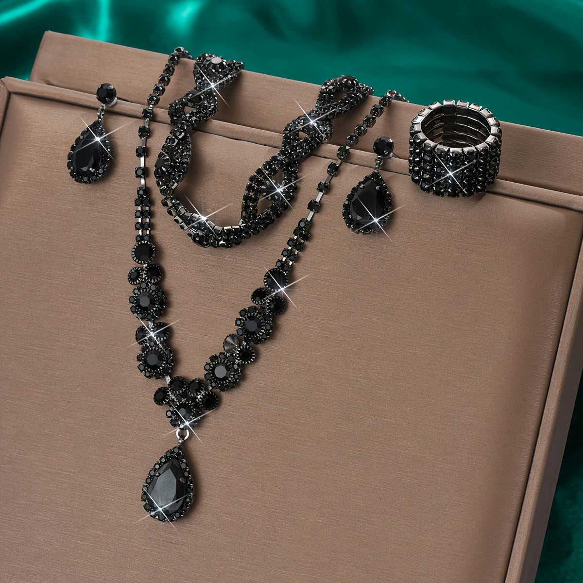 Bridal Jewelry Set in Glitter Style with Silver Plated Copper and Rhinestones Synthetic April Birthstone Necklace and Bracelet for Wedding and Special Occasions