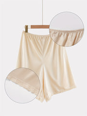 Pantalones de dormir para mujer de poliéster suave, beige, con encaje, talla grande, cómodos