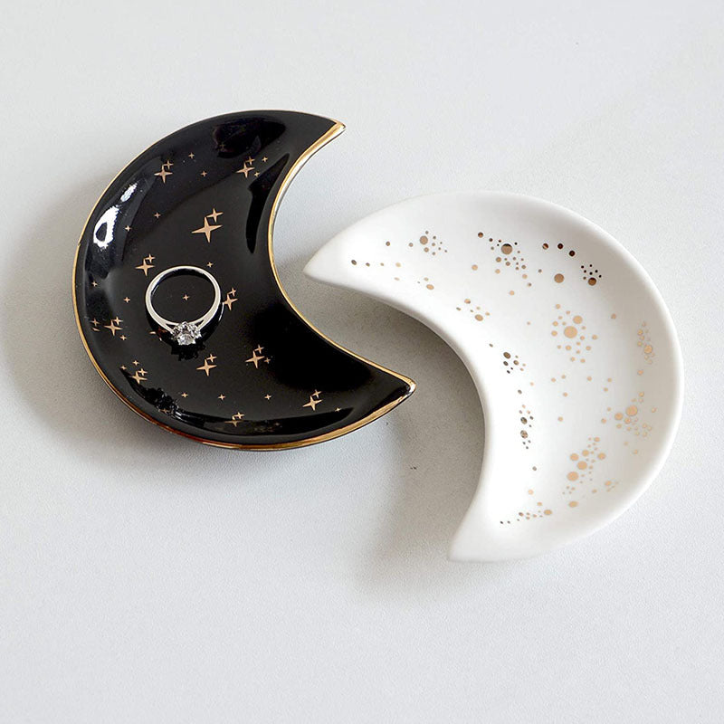 Ceramic Moon-Shaped Jewelry Plate for Storing Items on Dresser