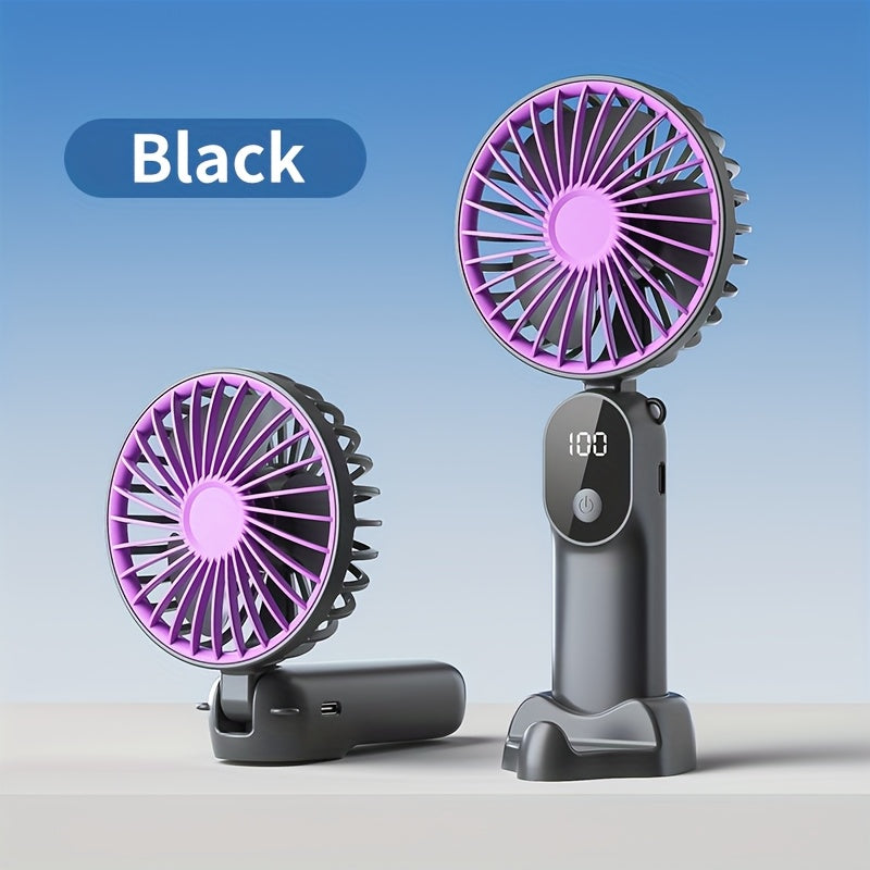 Portable USB Rechargeable Fan with 6 Speeds Digital Display Handheld Neck Desktop for Travel Outdoor
