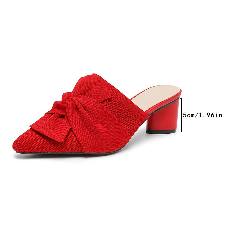 Women’s Pointed Toe Pumps Solid Color Fabric Slip-On Mid Heel Durable Sole