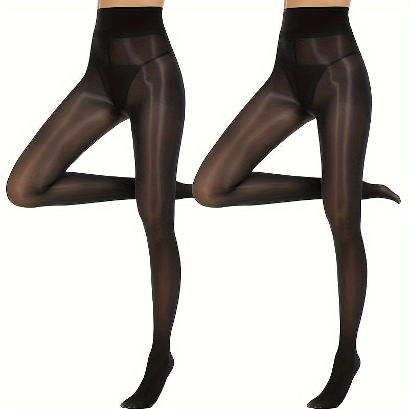 Women Shimmer Tights with Shiny Oil Finish High-Waisted Shaping 2 Pairs