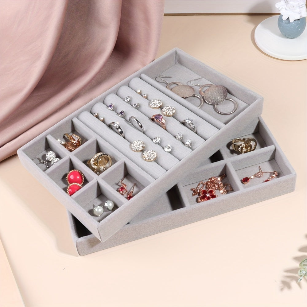 Caja de joyería de terciopelo para anillos, pendientes y almacenamiento de joyas