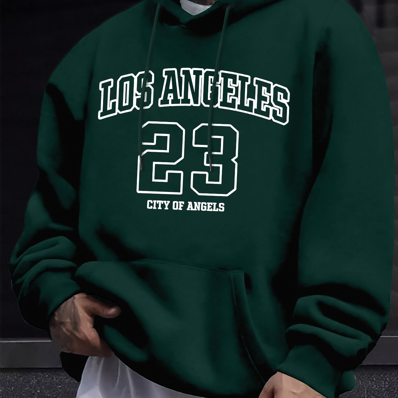 Men's Navy Blue Geometric Pattern Hoodie with Drawstring Hood and Kangaroo Pocket