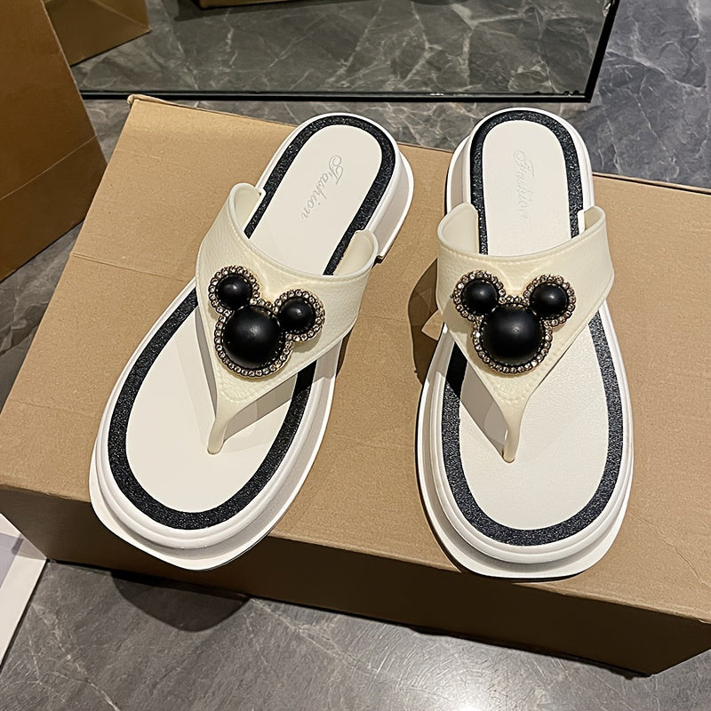 Women's Platform Flip-Flops with Rhinestone Accents Waterproof All-Season Slide Sandals