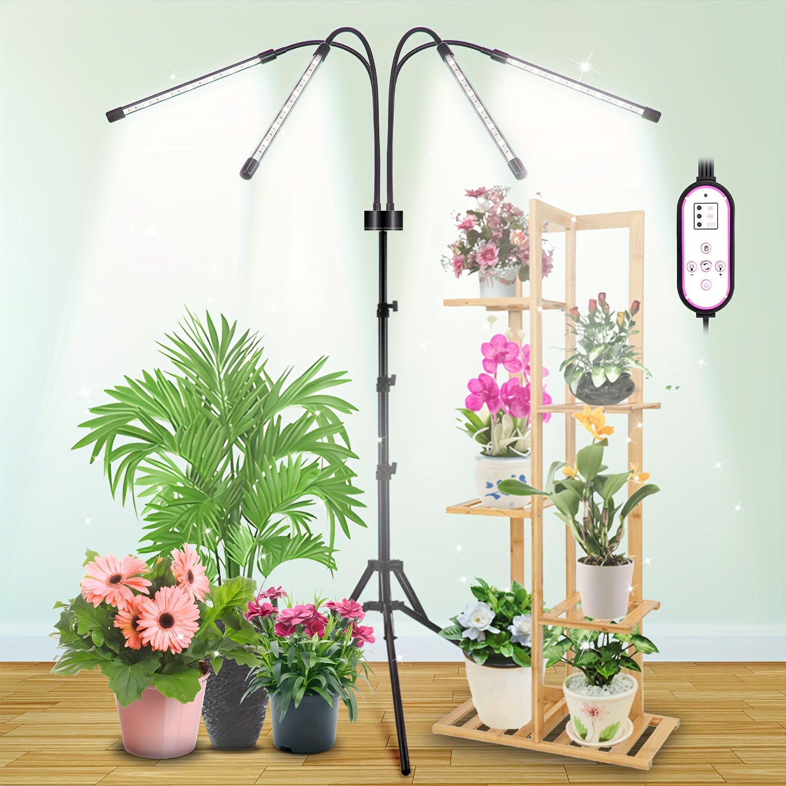 Indoor Plant Grow Light Strip with 80 LEDs, Adjustable Tripod, Dimmable, Timer, USB Powered