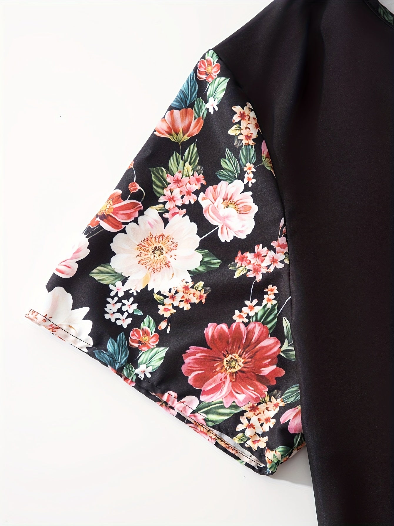 Yoz va bahor uchun katta o'lchamdagi gullar printli keng libos - Ayollar uchun tasodifiy qisqa yengli kiyim